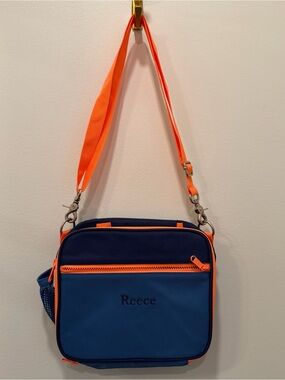 Pottery Barn Astor Blue Orange Lunch Box Monogrammed Reece Removable Strap Bag